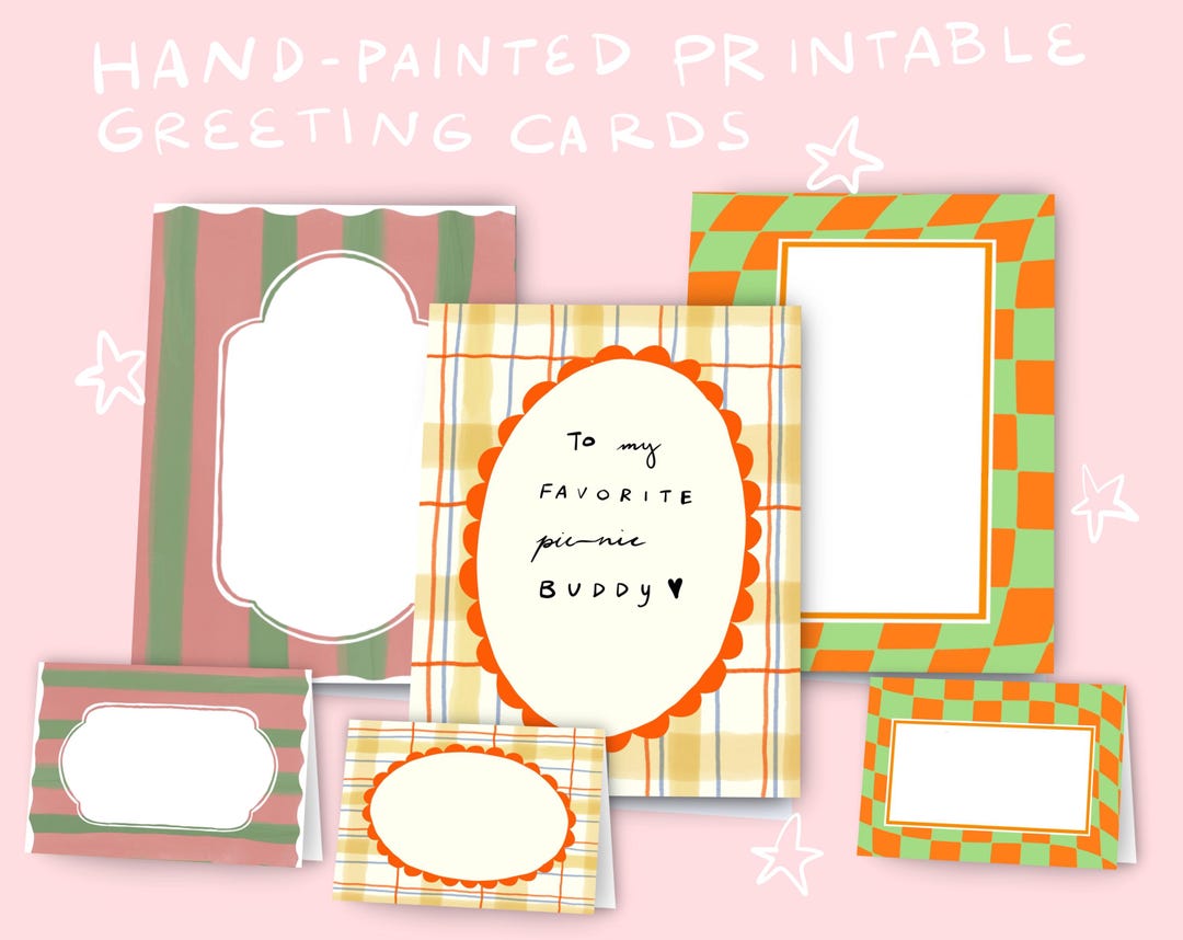 Printable Greeting Cards Bundle Set of 3, Hand-illustrated Pattern ...