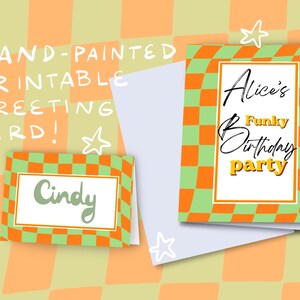 Printable Greeting Card Groovy Check Pattern, Hand-Illustrated Blank Card Digital Download, Retro Fun Birthday Card Instant Print