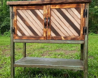 Rustic Farmhouse Bar Cabinet - Distressed Wood Liquor Cabinet with Storage