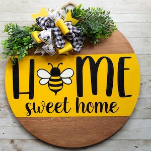 Bee Front Door Hanger - Summer Door Wreath-  Bee Welcome Sign- Yellow Porch Decor - Welcome Door Hanger- Bumblebee Sign