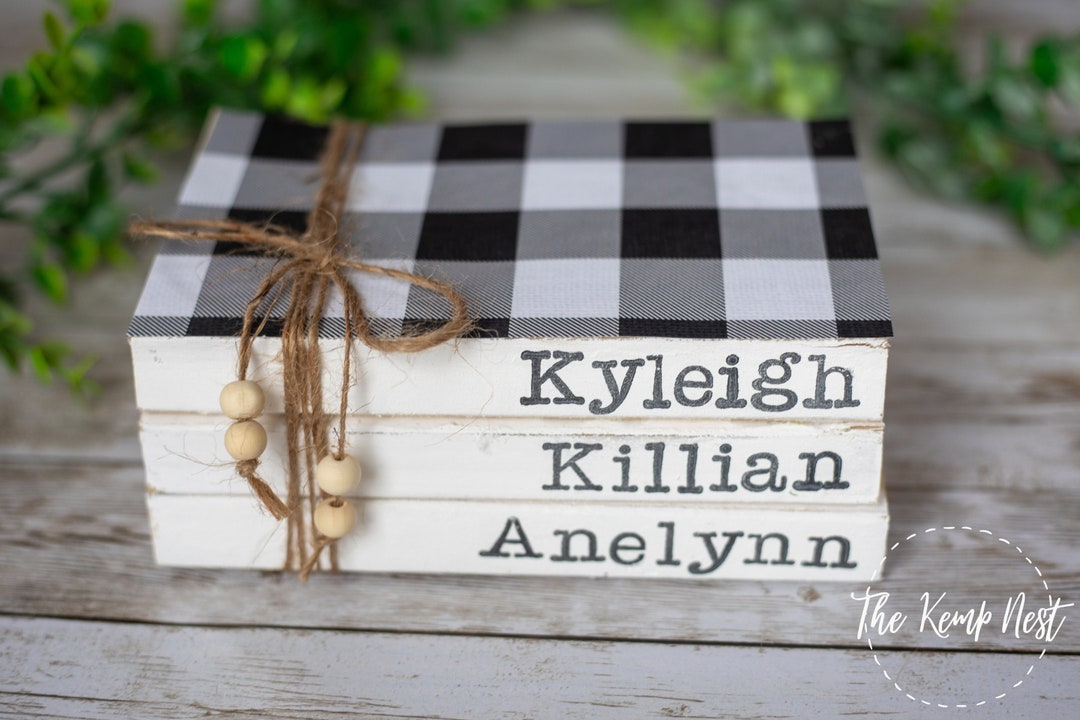 Book Stacks With Names, Stamped Book Stacks, Mother's Day Gifts, Kids