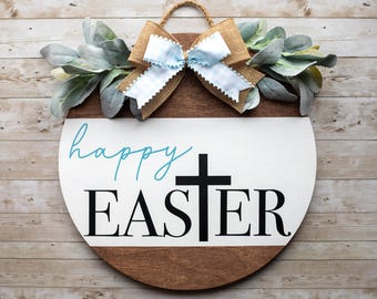 Easter Door Hanger, He Is Risen Front Door Decor, Front Door Wreath, Spring Home Decor, Farmhouse Home Decor, Easter Religious Sign