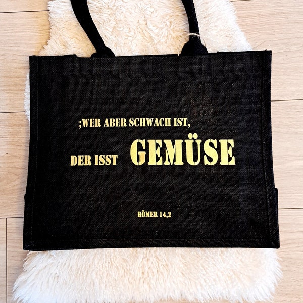 Einkaufstasche | Jutetasche | Männertasche | christlich | Geschenke Männer | Geschenk Papa | Tasche | Fleisch | Gemüse | schwarz | gold