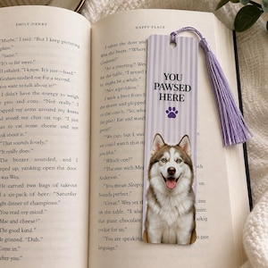 Marcapáginas personalizado con retrato de mascota / Marcapáginas metálico personalizado con borla