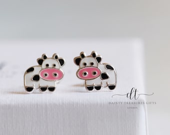 Cow Earrings Studs In Sterling Silver | Gift Ideas for Animal Lovers |  Nature-Inspired Jewellery | Cute Animal Ear Studs