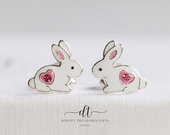 Rabbit Earrings Studs In Sterling Silver with Crystal | Gift Ideas for Animal Lovers |  Nature-Inspired Jewellery | Cute Animal Ear Studs