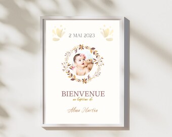Personalized boho baptism poster, personalized birth poster, baby shower poster