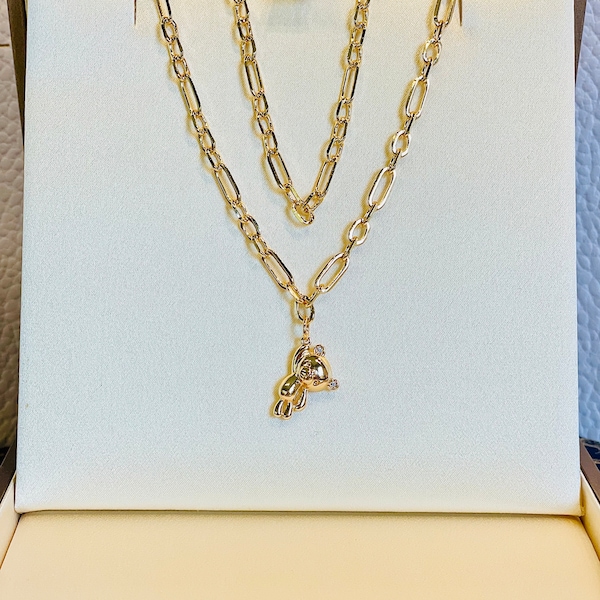 Collier chaîne à breloque nounours dorée, Or Plaqué 24K• Bijoux de Haute Qualité • cadeau St Valentin • chaîne à maillons • bijou mignon
