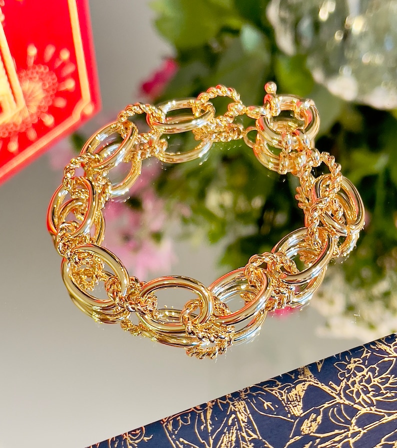 18K Gold Plated Brass Chain Bracelets High Quality Jewelry for women Christmas gift large link chain boho fashion trend image 4