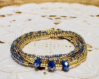 Set of 6 delicate and minimalist thin bracelets made of tiny Miyuki seed beads strung on elastic cord, summer jewelry gift idea