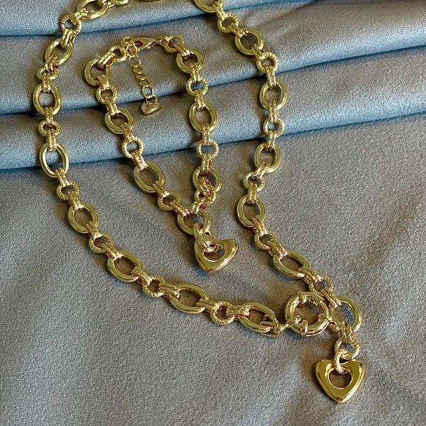 Collier chaîne à breloque cœur dorée, Or Plaqué 18K• Bijoux de Haute Qualité • cadeau St Valentin • maillons chaîne chunky • bijou tendance