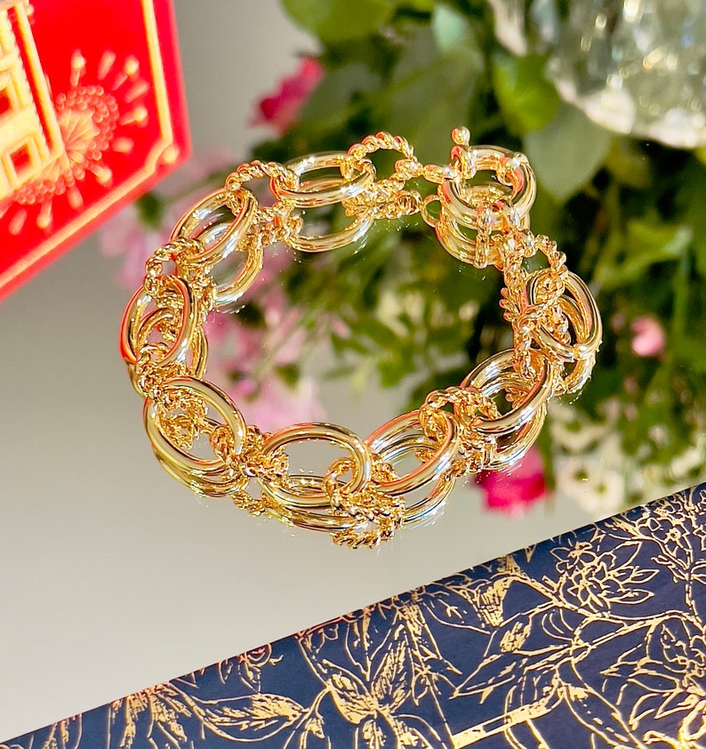 18K Gold Plated Brass Chain Bracelets High Quality Jewelry for women Christmas gift large link chain boho fashion trend image 6