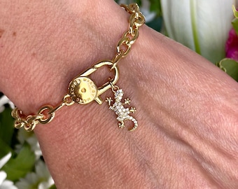 24K Gold Plated Brass Cable Link Bracelet • Bracelet with padlock • Thick gold chain • Trendy & boho chain bracelet • Unisex