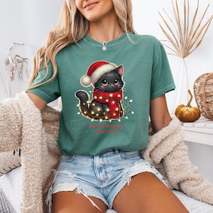 Christmas Cat, Cute Cat Shirt, Christmas Holiday Shirt, Black Cat Christmas Shirt, Funny Christmas Shirt, Comfort Colors®
