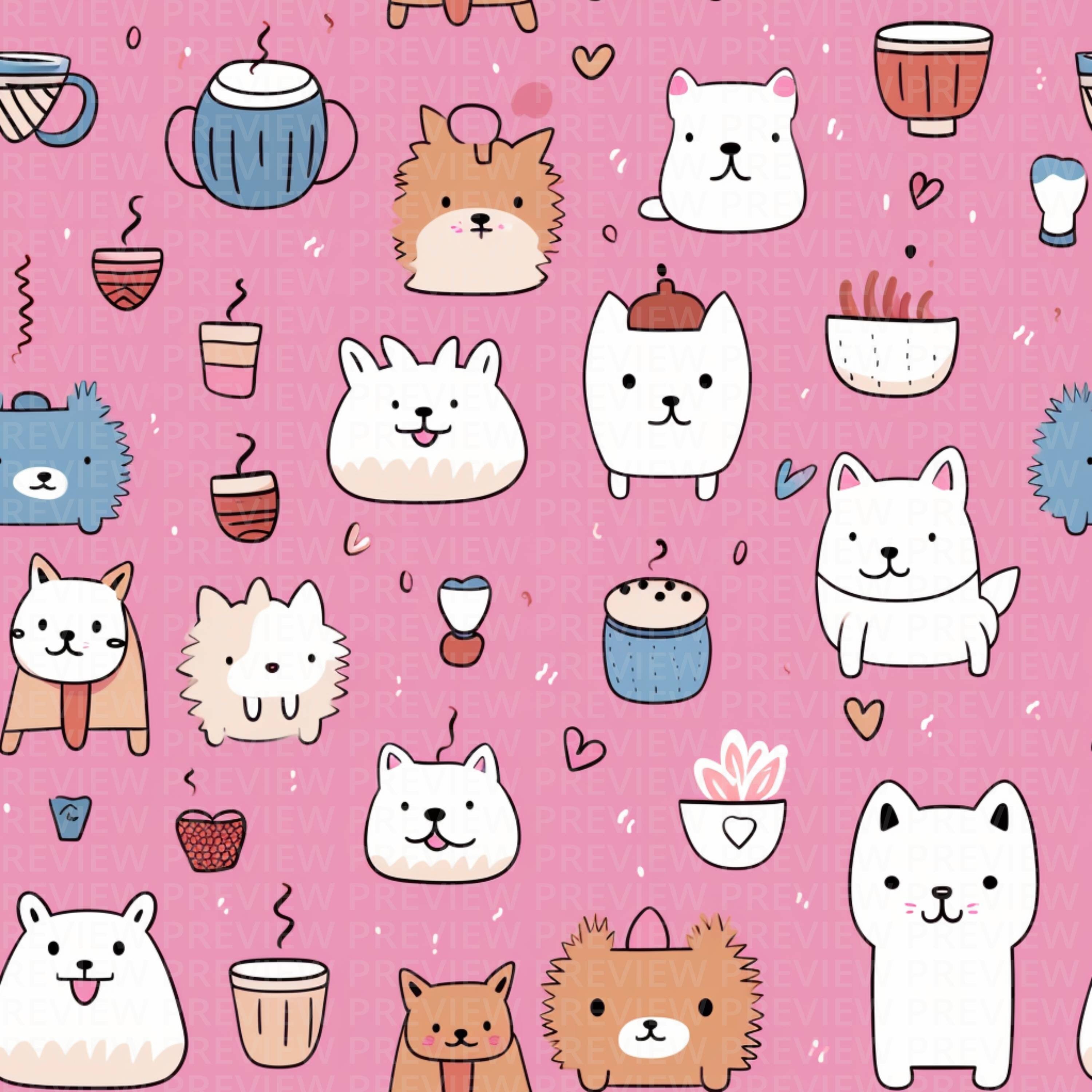 Cute Doodle Doodles Seamless Pattern, Printable Paper, Digital Paper ...