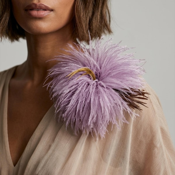 Lilac Large Ostrich Feather Brooch - Statement Lapel Pin, Feather Corsage