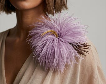 Lilac Large Ostrich Feather Brooch - Statement Lapel Pin, Feather Corsage