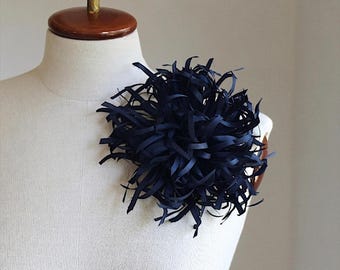 Midnight Blue Flower Pin Large Silk Statement Brooch Lapel Floral Corsage Navy Blazer Wedding Women Dress Accessory Bold Gift