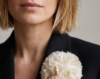 Silk Flower Brooch Ivory Carnation Pin Handmade Large Floral Lapel Pin Wedding Guest Accessory Cream Statement Brooch Jacket Women Gift