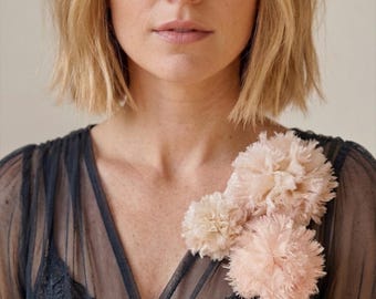 Hand-Dyed Silk Carnation Brooch Set: Blush Pink Statement Flower Lapel Pin