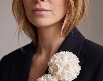 Ivory Carnation Brooch – Large Statement Flower Pin for Wedding or Lapel