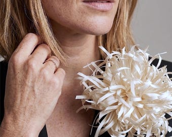 Large Silk Chrysanthemum Brooch: Ivory Statement Lapel Pin