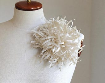 Large Ivory Silk Chrysanthemum Flower Brooch: Statement Silk Lapel Pin