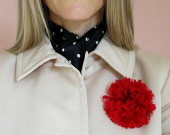 Handmade Red Silk Carnation Brooch: Scarlet Flower Lapel Pin