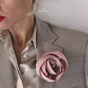 Dusty Pink Rose Lapel Pin for Women Suit Set Taffeta Rose Brooch for Fashionable Gift for Her, Coquette Large Flower Brooch