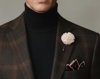 Black Silk Pocket Square & Soft Pink Carnation Boutonniere – Dark Academia Gift Set for Him