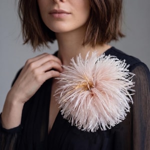 Blush Pink Ostrich Feather Flower Brooch: Large Statement Corsage Pin