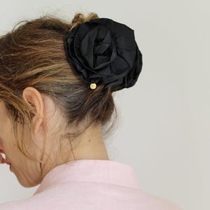 Black Flower Claw Clip for Fashionable Gift, Black Rose Taffeta Claw Hair Clip, Handmade Large Black Rose Hair Claw, 90s Style Hair Pin