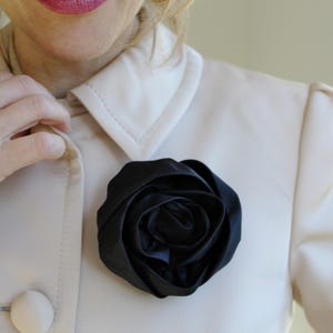 Handmade Black Silk Rose Flower Brooch for Blazer, Statement Large Flower Lapel Pin for Formal Event, Fashionable Gift for Minimalist Attire