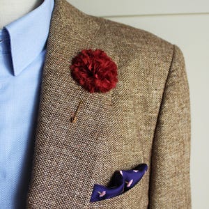 Wedding Burgundy Silk Carnation Boutonniere, Cherry Red Floral Stick Lapel Pin for Formal Event, Retro Vibe Flower Lapel Pin, Gift for him