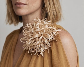 Champagne Silk Flower Brooch – Large Blazer Pin