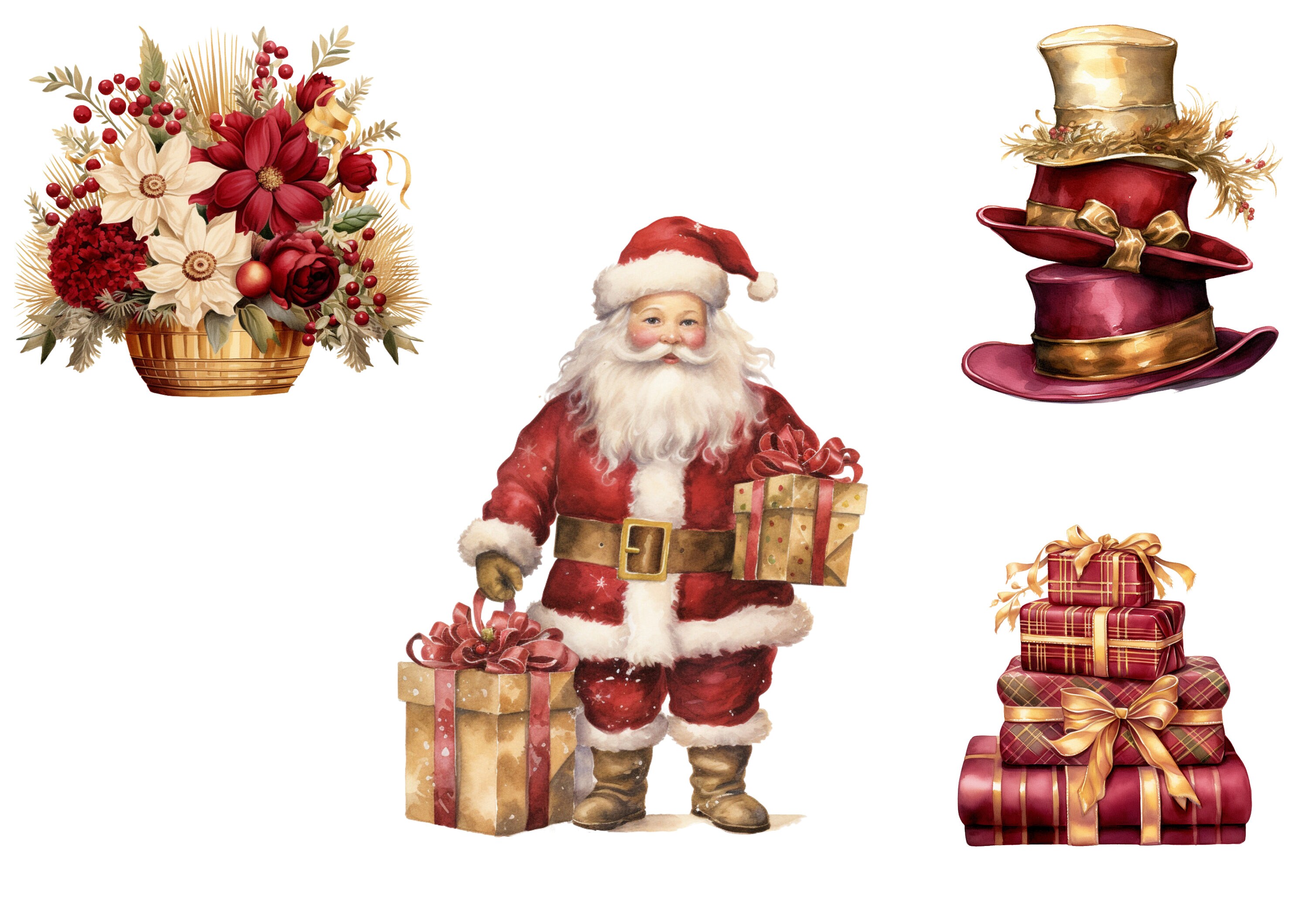 33 Burgundy Gold Cottagecore Christmas Junk Journal Png Etsy