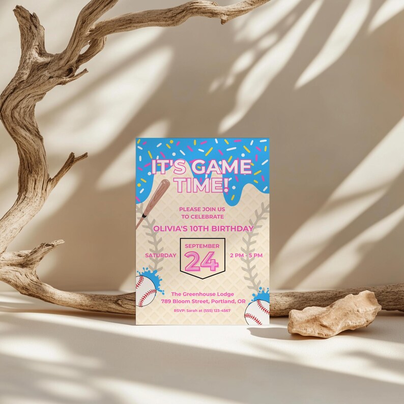 Baseball Drip Invite, Icecream Drip Invite, Digital Bday Invite, Social Media Invite, Instant Download, Digital Sharing, Canva Template, Digital Download, Baseball Ice Cream, Baseball Birthday, Instant Access, Ice Cream Drip Ball, Drip Baseball Party