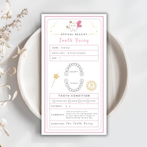Editable Tooth Fairy Receipt, Printable Certificate,  First Tooth Lost, Canva Template, Lost Tooth Gift, Kids Keepsake, Instant Download