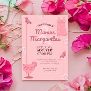 MuMu & Margaritas Party Einladung, Margs und Moo Moos einladen, Ladies Night, Junggesellinnenabschied, Erwachsene Pyjama Party Einladung, Girls Night
