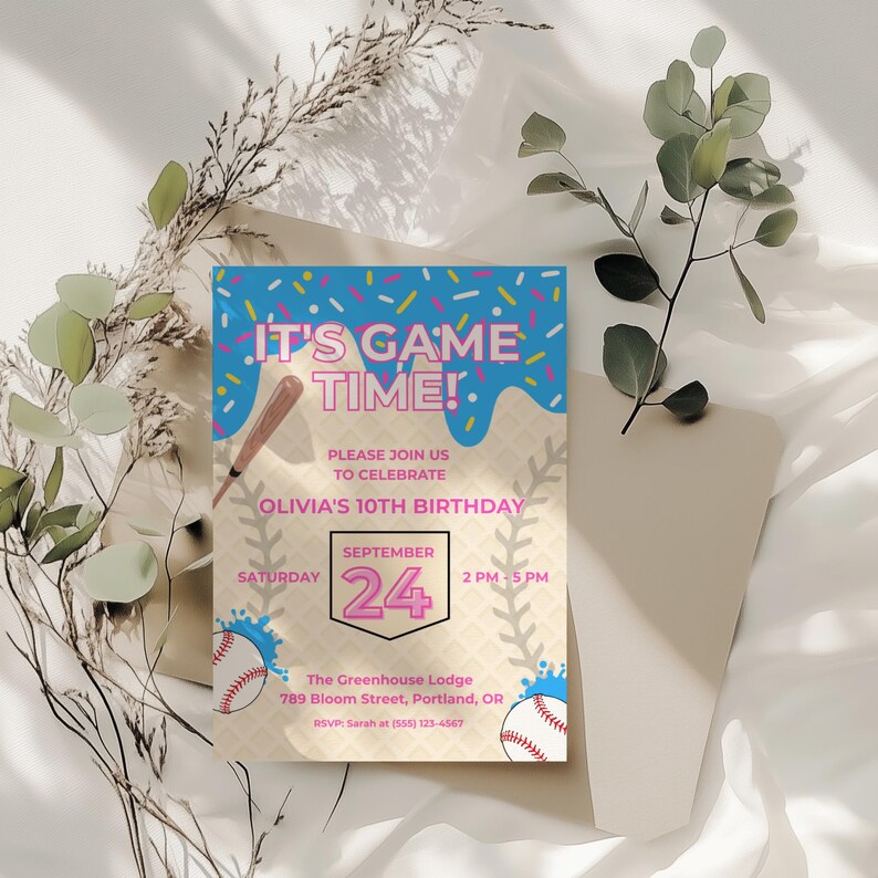 Baseball Drip Invite, Icecream Drip Invite, Digital Bday Invite, Social Media Invite, Instant Download, Digital Sharing, Canva Template, Digital Download, Baseball Ice Cream, Baseball Birthday, Instant Access, Ice Cream Drip Ball, Drip Baseball Party