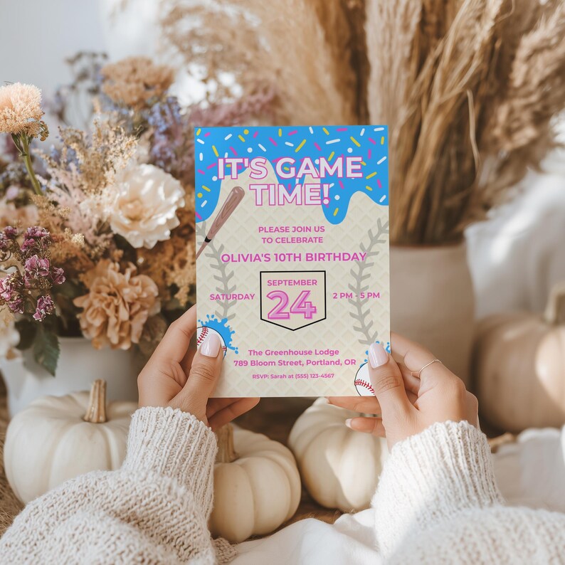 Baseball Drip Invite, Icecream Drip Invite, Digital Bday Invite, Social Media Invite, Instant Download, Digital Sharing, Canva Template, Digital Download, Baseball Ice Cream, Baseball Birthday, Instant Access, Ice Cream Drip Ball, Drip Baseball Party