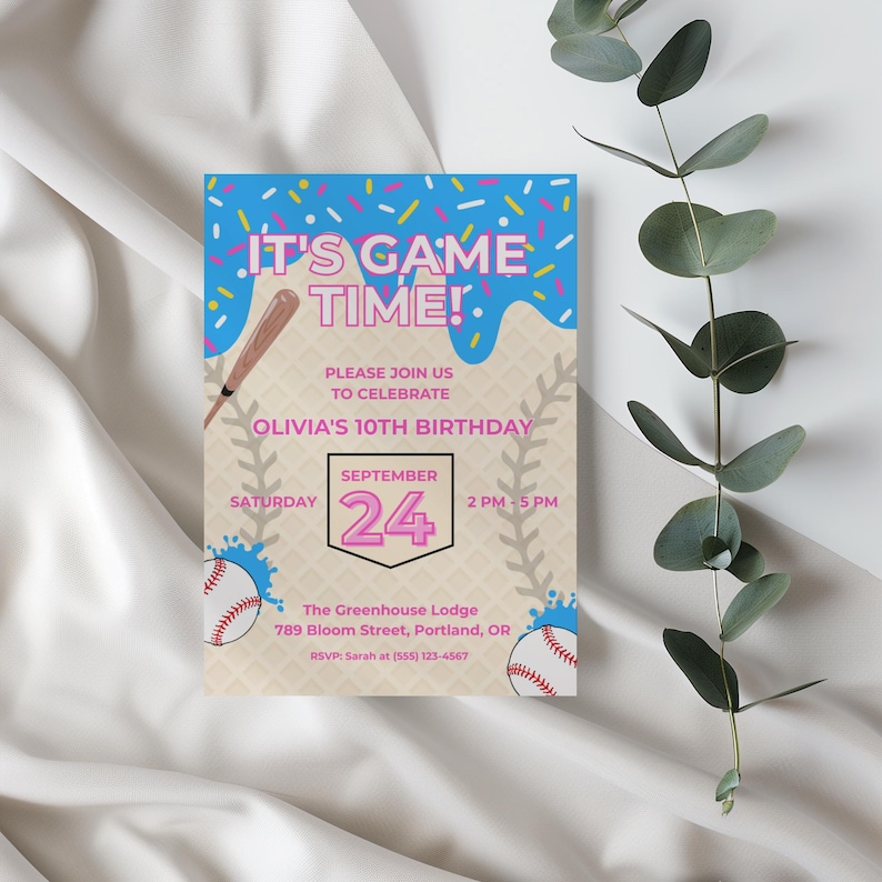 Baseball Drip Invite, Icecream Drip Invite, Digital Bday Invite, Social Media Invite, Instant Download, Digital Sharing, Canva Template, Digital Download, Baseball Ice Cream, Baseball Birthday, Instant Access, Ice Cream Drip Ball, Drip Baseball Party