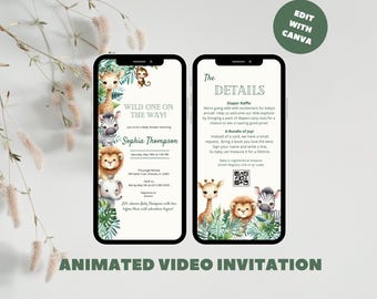 Animated Safari Baby Shower Invitation: Jungle Animals (Digital)