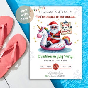 Christmas in July Invitation, Summer Santa Holiday Party Invite, Tropical Christmas Theme, Printable Canva Template, Birthday Party, B19