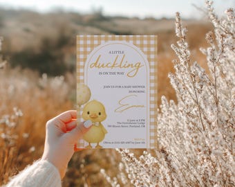 A little duckling is on the way baby shower invite, Baby Duck Invitation, gender neutral design, editable template for baby sprinkle Party