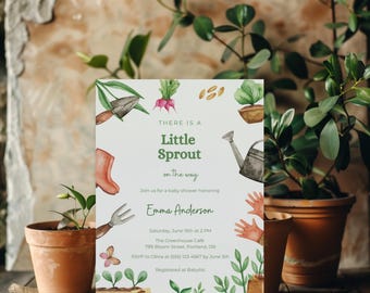 Little Sprout Baby Shower Invitation, Boho Garden Invitation Template, Gender Neutral Baby Shower Invite, Gardening Seeds, Digital download