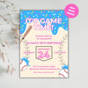 Baseball Drip Birthday Party Invitation, Editable Canva Template, Digital Baseball Birthday Invite, Baseball Drip, Instant Access & Download