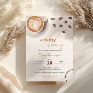 Coffee Bean Baby Shower Invitation, Editable A Baby Is Brewing Coffee Baby Shower Invite, Coffee Theme Gender Neutral Girls Baby Shower BS2