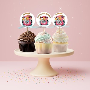 Summerween Cupcake Toppers, Editable Birthday Round 2&#39;&#39; Favor Tags, Halloween Summer Pool Party, Witch Birthday, CT2  Printable DIY