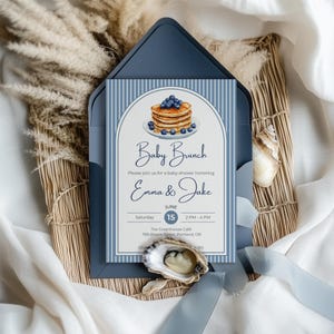 Brunch Baby shower Invitation, Blueberry Pancake Baby Brunch Invitation, Blueberry Pancake Baby Shower Invite, Canva Template